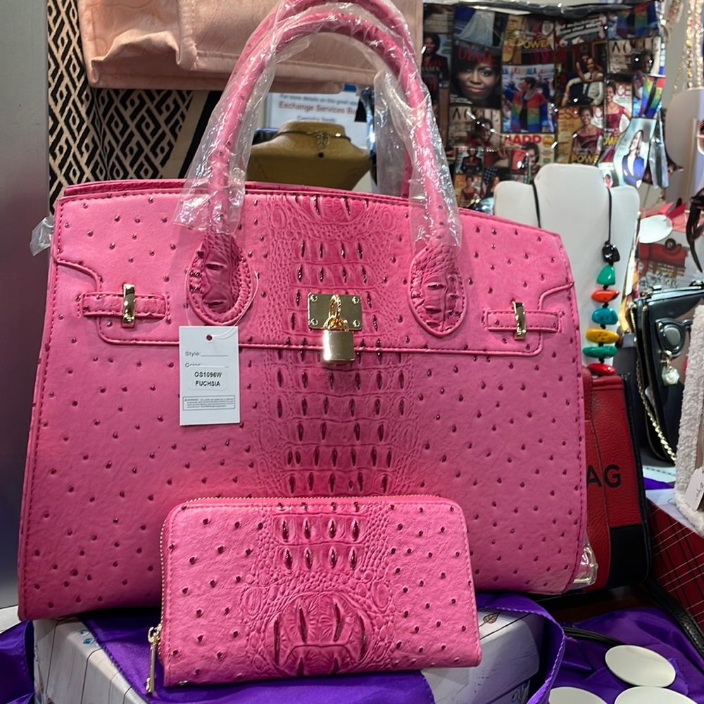 Large Pink Croc Handbag Set